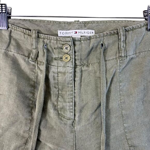 2005 y2k Tommy Hilfiger linen blend wide leg cargo crop pants size 12 roll up - Picture 4 of 16
